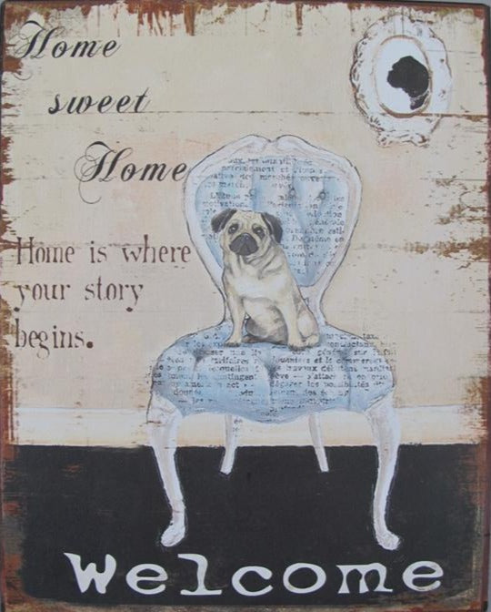 Wandschild mit Hundemotiv  , Blech ca .25 cm  x 20 cm  "Home sweet  home" - British Moments
