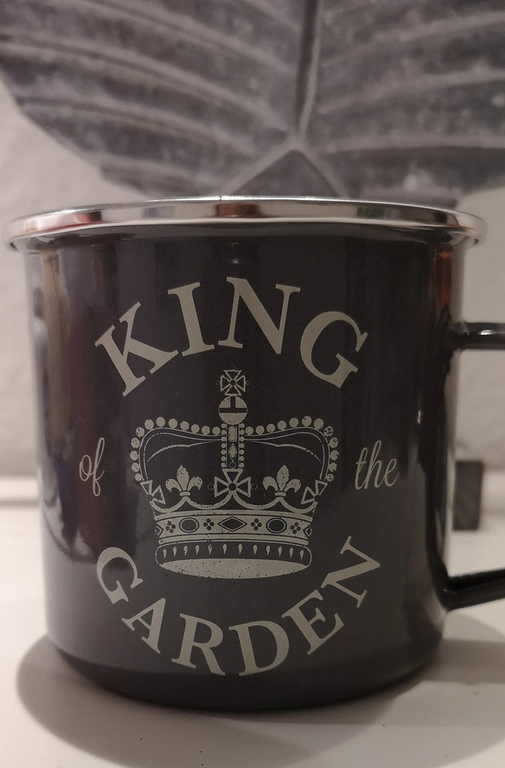 Becher  Emaille "King of the garden ", grau - British Moments